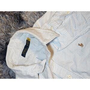 Polo Ralph Lauren Mens Oxford Longsleeve Buttondown Shirt Blue White Stripe XL